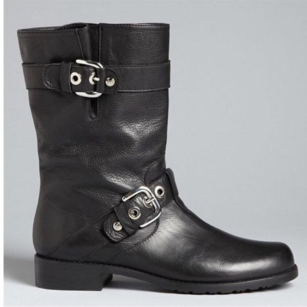 Stuart Weitzman Lotroops Black leather moto ankle boots 7 - Picture 11 of 11